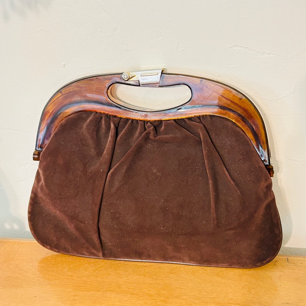 Vintage Brown Suede Top-Handle Women's Bag